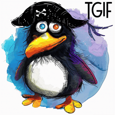 An Illustration Of A Penguin Wearing A Pirate Hat With Bones On It GIF