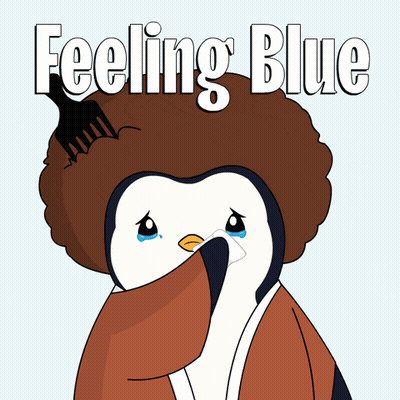 An Illustration Of A Penguin With An Afro And The Words Feeling Blue Above It GIF