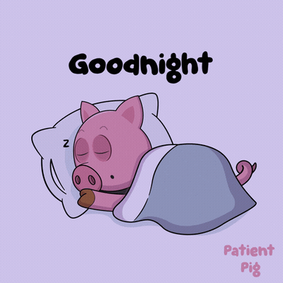 An Illustration Of A Pig Sleeping Under A Blanket With The Words Goodnight Patient Pig Below It GIF