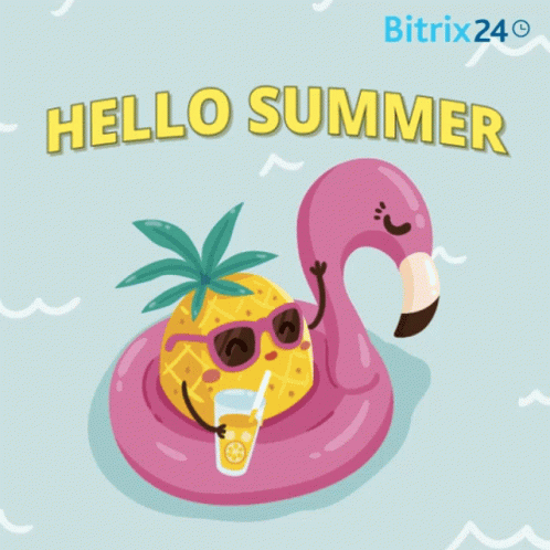 An Illustration Of A Pineapple Floating On A Flamingo Float GIF