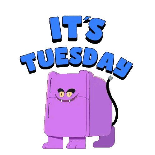 An Illustration Of A Purple Refrigerator With The Words It 'S Tuesday Sticker