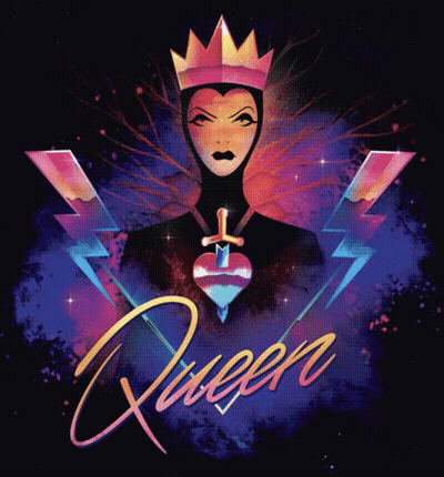 An Illustration Of A Queen With Lightning Bolts And A Heart Necklace GIF
