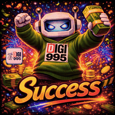 An Illustration Of A Robot Holding A Stack Of Money With The Words Success Below It GIF