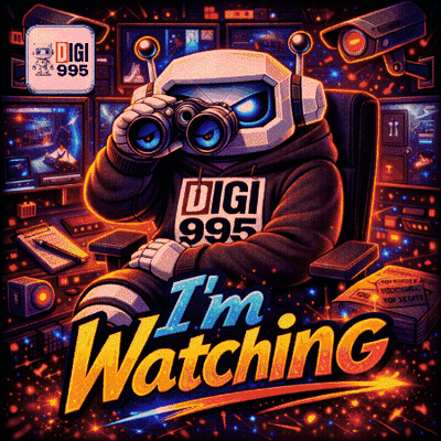 An Illustration Of A Robot Looking Through Binoculars With The Words I 'M Watching GIF