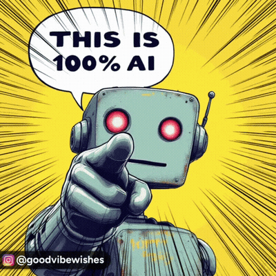 An Illustration Of A Robot Pointing With A Speech Bubble That Says This Is 100 % Ai GIF
