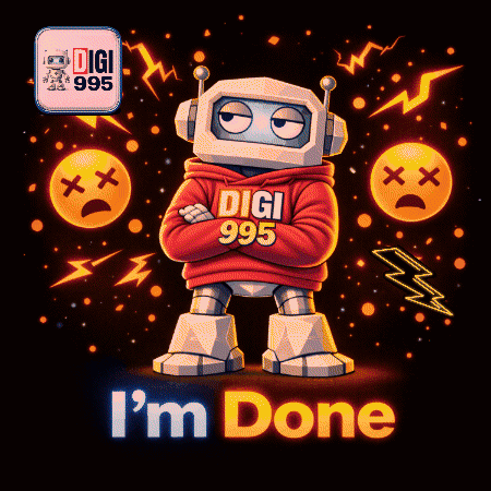 An Illustration Of A Robot Wearing A Red Hoodie That Says I 'M Done GIF