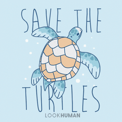 An Illustration Of A Sea Turtle With The Words Save The Turtles Below It GIF