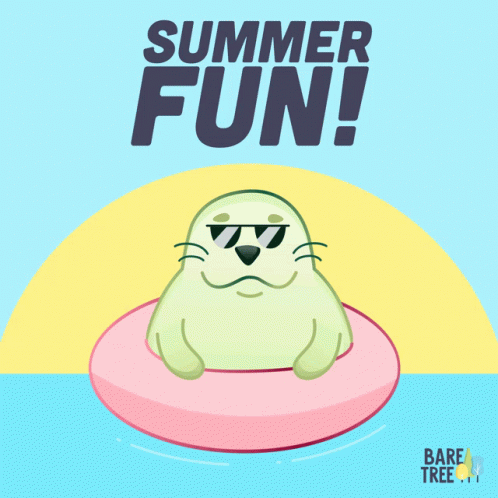 An Illustration Of A Seal On A Pink Float With The Words Summer Fun Below It GIF