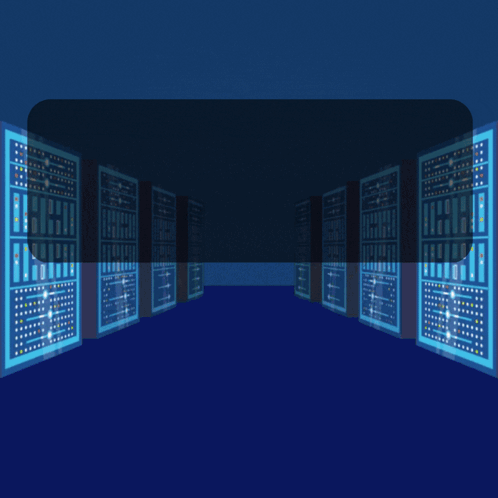 An Illustration Of A Server Room With The Word Nusa In The Corner GIF