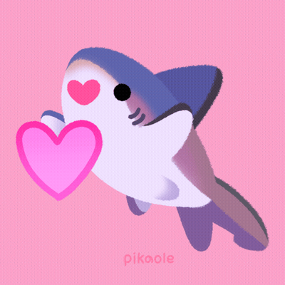 An Illustration Of A Shark With A Heart In Its Mouth And The Name Pikaole Below It GIF