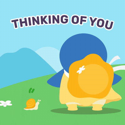 An Illustration Of A Snail With The Words Thinking Of You Behind It GIF