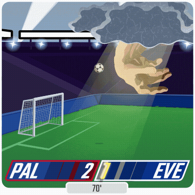 An Illustration Of A Soccer Game Between Pal And Eve With The Score 2 To 1 GIF
