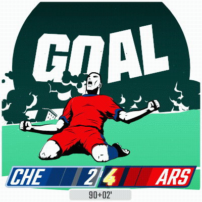 An Illustration Of A Soccer Player Celebrating A Goal With The Score Of 2 To 4 GIF