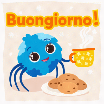An Illustration Of A Spider Holding A Cup Of Coffee And A Plate Of Cookies GIF