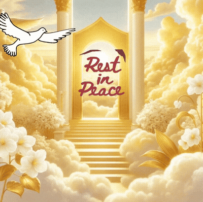 An Illustration Of A Stairway To Heaven With The Words Rest In Peace GIF