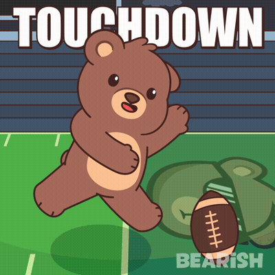 An Illustration Of A Teddy Bear Holding A Football With The Words Touchdown Behind Him GIF