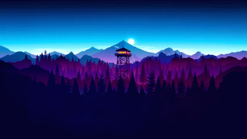 An Illustration Of A Tower In The Middle Of A Forest GIF