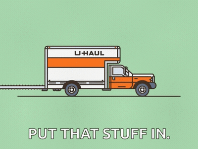 An Illustration Of A U-Haul Truck With The Words Put That Stuff In Underneath It GIF