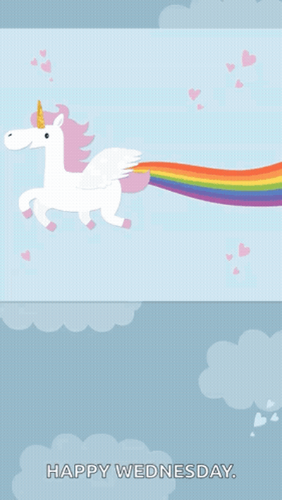An Illustration Of A Unicorn With A Rainbow Tail And The Words Happy Wednesday GIF