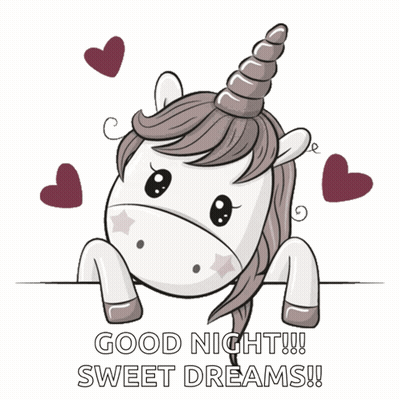 An Illustration Of A Unicorn With Hearts Around It And The Words Good Night Sweet Dreams GIF