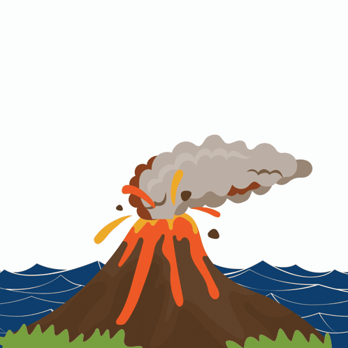 An Illustration Of A Volcano With The Words Please Throw Yourself Into An Active Volcano Below It GIF