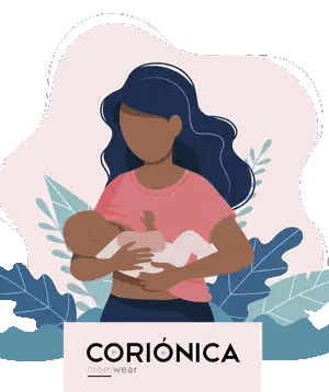 An Illustration Of A Woman Breastfeeding A Baby With The Words Corionica Momwear Below Her Sticker