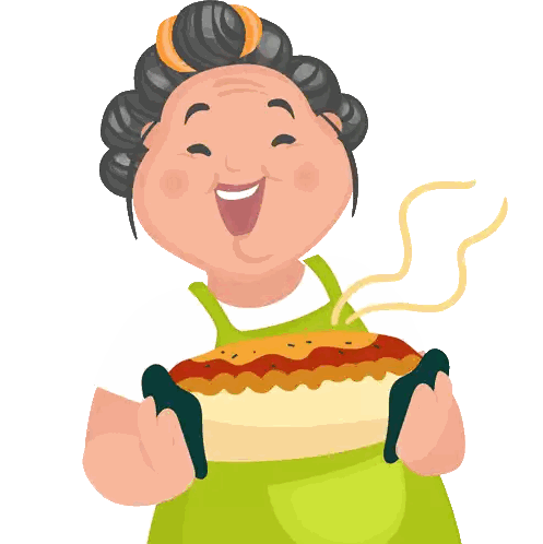 An Illustration Of A Woman Holding A Casserole Dish Sticker