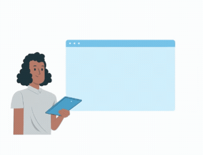 An Illustration Of A Woman Holding A Tablet And A Magnifying Glass With The Words " Real-Time Monitoring " Above Her GIF