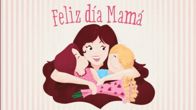 An Illustration Of A Woman Hugging Two Children With The Words Feliz Dia Mama Above Them GIF