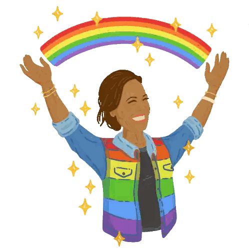 An Illustration Of A Woman In A Rainbow Shirt Holding A Rainbow Sticker