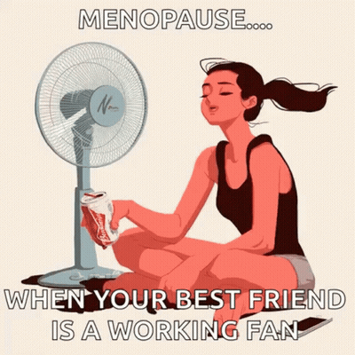 An Illustration Of A Woman Sitting In Front Of A Fan GIF