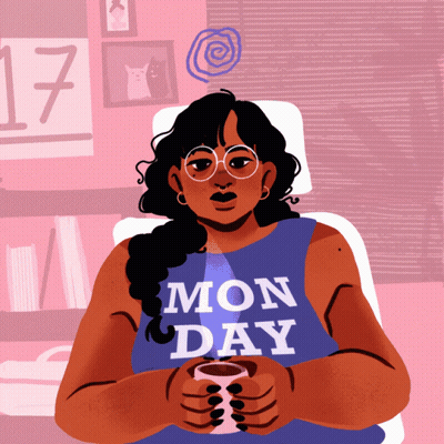 An Illustration Of A Woman Wearing A Shirt That Says Monday GIF