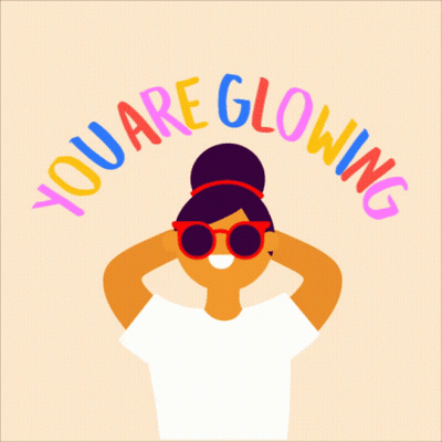 An Illustration Of A Woman Wearing Sunglasses And The Words " You Are Glowing " Around Her GIF