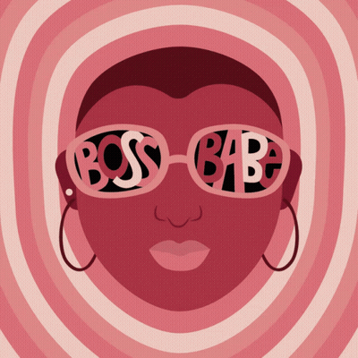 An Illustration Of A Woman Wearing Sunglasses With The Word Boss Babe On Them GIF