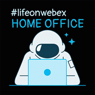 An Illustration Of An Astronaut Using A Laptop With The Words #Lifeonwebex Home Office Above Him GIF