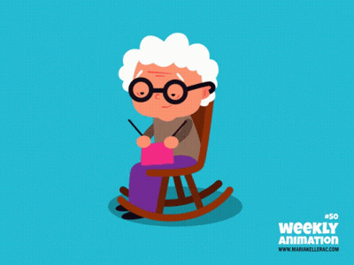 An Illustration Of An Elderly Woman Sitting In A Rocking Chair With Weekly Animation # 30 On The Bottom GIF