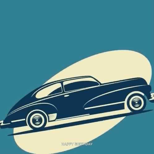 An Illustration Of An Old Car On A Blue Background GIF