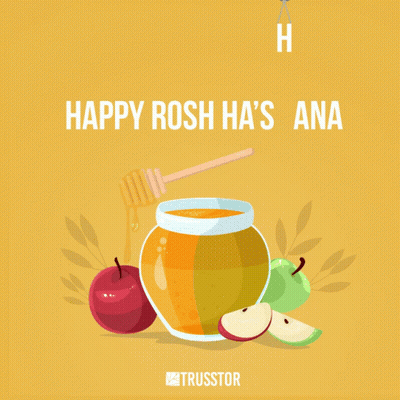 An Illustration Of Apples And Honey With The Words Happy Rosh Ha 'Shana Above It GIF
