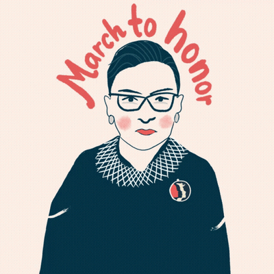 An Illustration Of Ruth Bader Ginsburg With The Words March To Honor Her Seat GIF