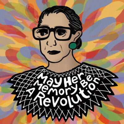 An Illustration Of Ruth Bader Ginsburg With The Words May Her Memory Be Revolution GIF
