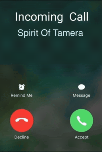 An Incoming Call From Spirit Of Tamera Is Displayed On A Phone Screen GIF