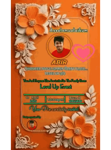 An Invitation For A Level Up Event With A Picture Of A Man Sticker
