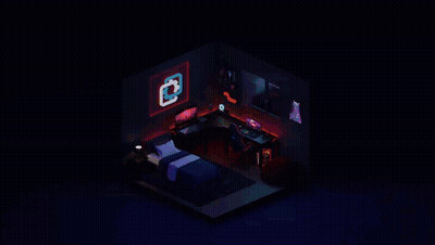 An Isometric Drawing Of A Bedroom With A Bed And A Desk GIF