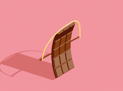 An Isometric Drawing Of A Chocolate Bar With A Rope Attached To It On A Pink Background GIF