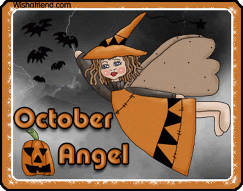 An October Angel With A Pumpkin On The Bottom GIF