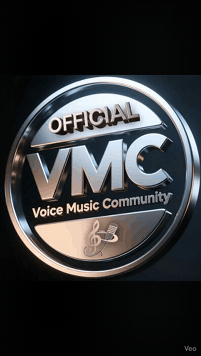An Official Vmc Voice Music Community Logo On A Black Background GIF