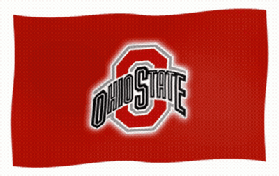 An Ohio State Flag Is Waving In The Wind On A White Background GIF