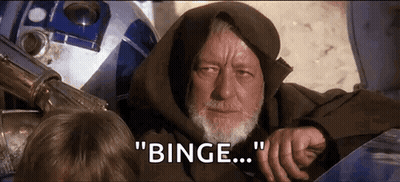An Old Man With A Beard Is Sitting Next To A Robot And Says " Binge " GIF