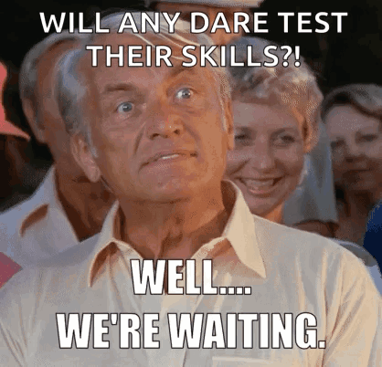 An Older Man Is Sitting In A Crowd Of People Waiting For A Test . GIF