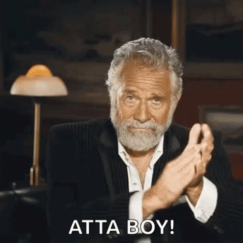 An Older Man With A Beard Is Clapping His Hands And Says Atta Boy GIF